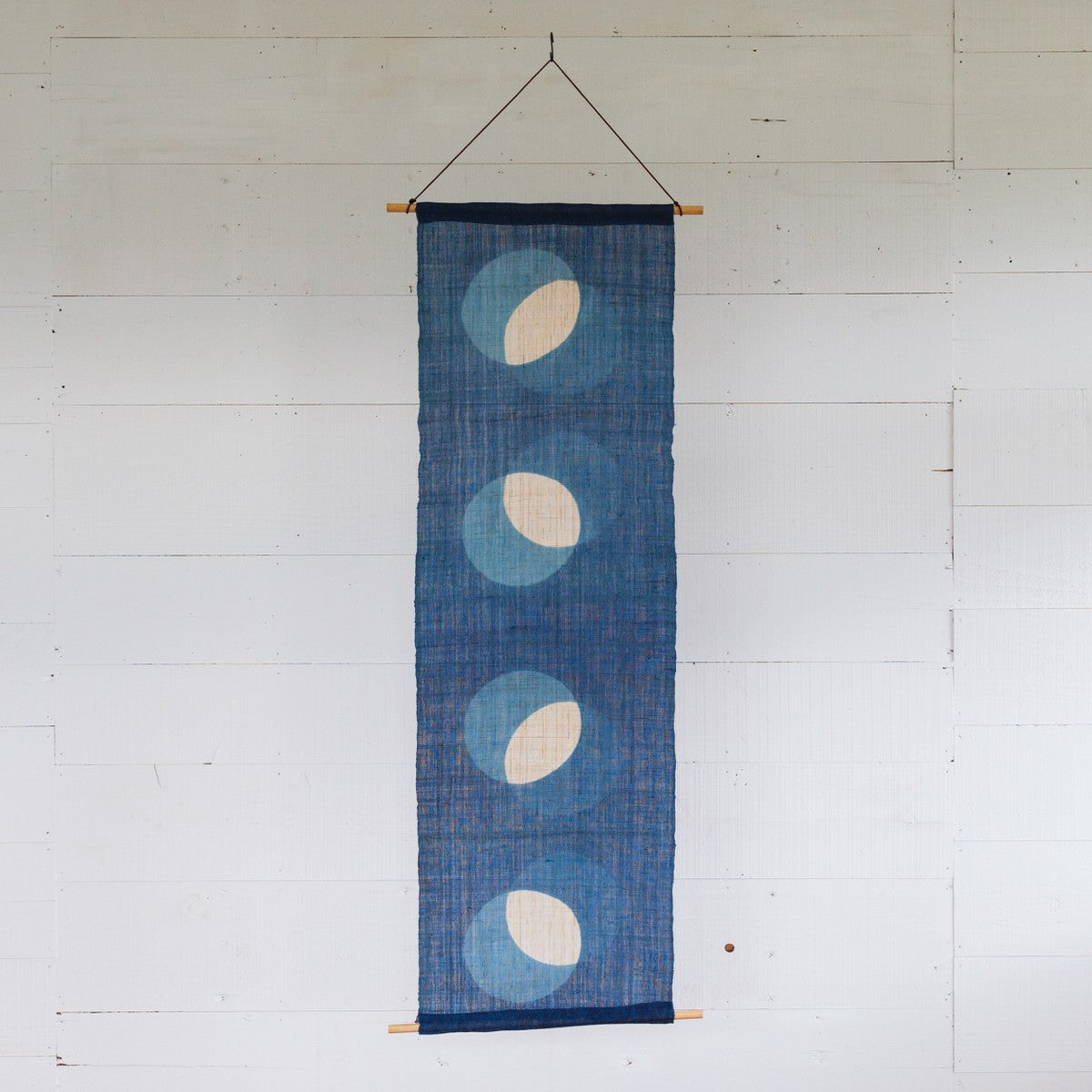 Japanese Fabric Wall Tapestry – Four Moons Indigo Hand-Dyed Wall Hanging Decor
