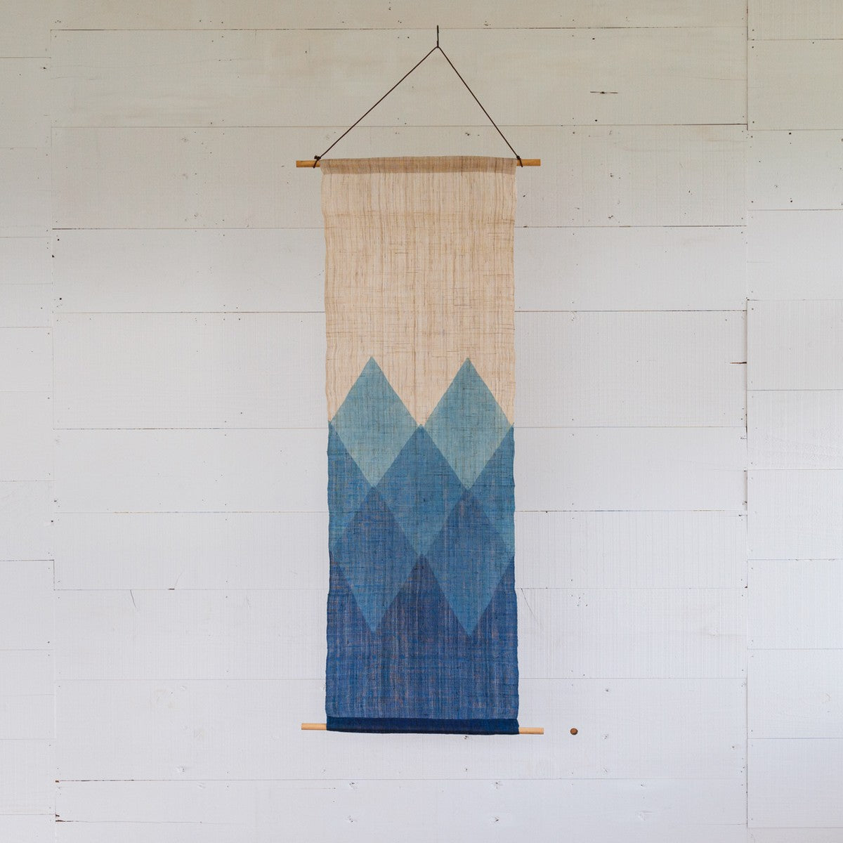 Japanese Fabric Wall Tapestry – Mountain Peaks Indigo Hand-Dyed Wall Hanging Decor