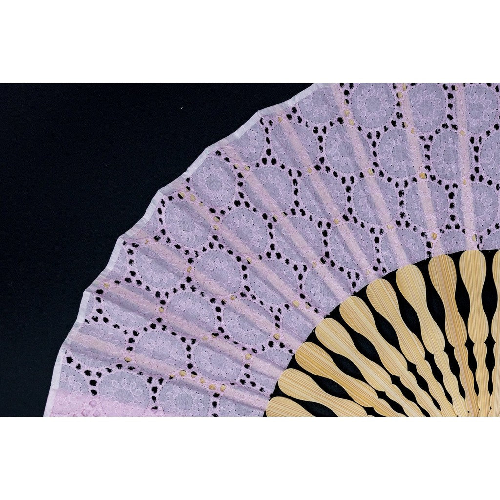 Japanese Bamboo Hand Fan – Fabric Folding Cotton Lace (Rose Pink), Gift