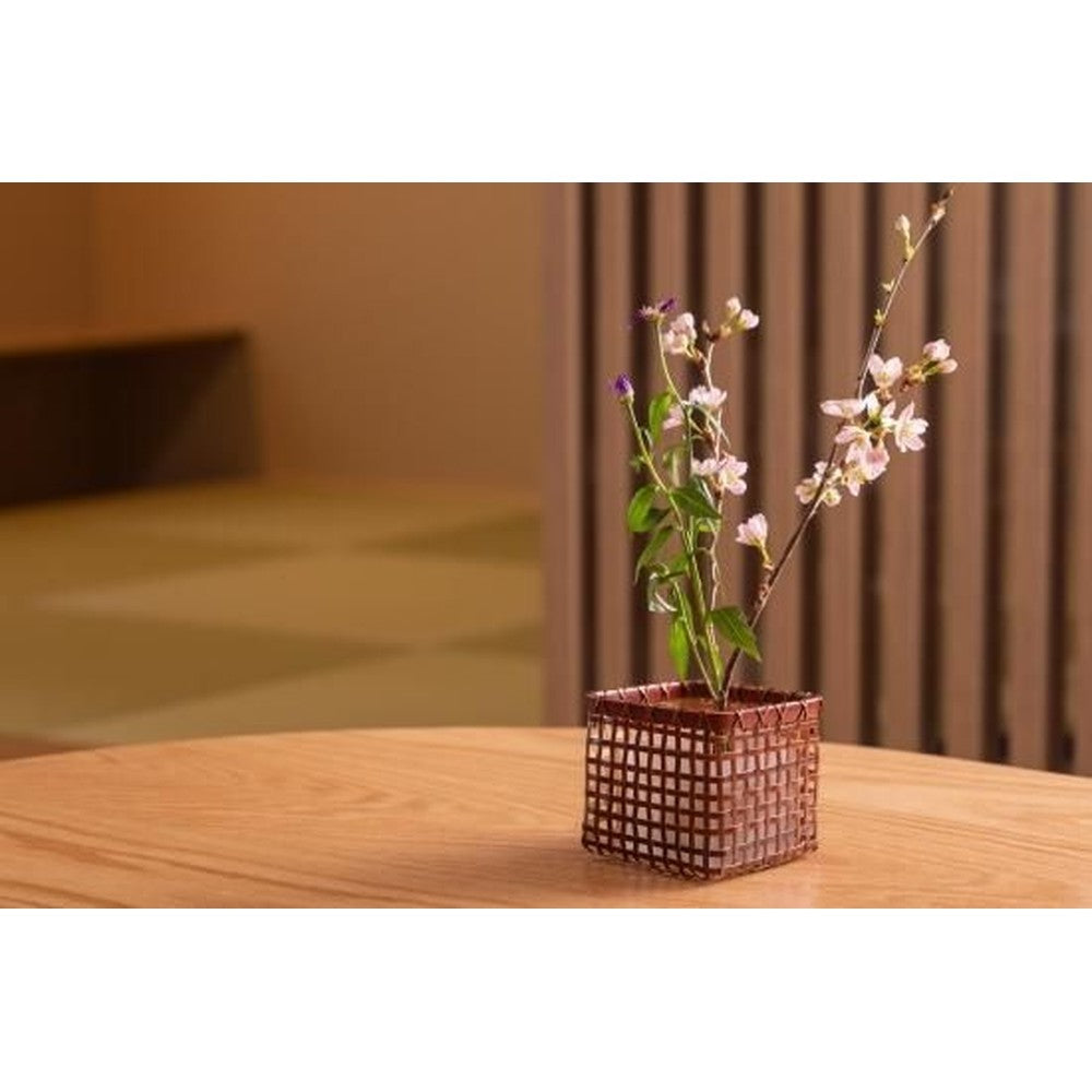 Japanese Bamboo Storage Basket – Woven Cube, Art Object, Handmade, Decorative