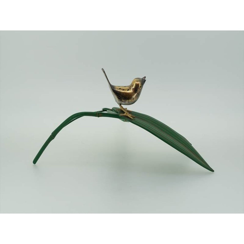Japanese Ornament – Copper Okimono - Bamboo Grass with Sparrow