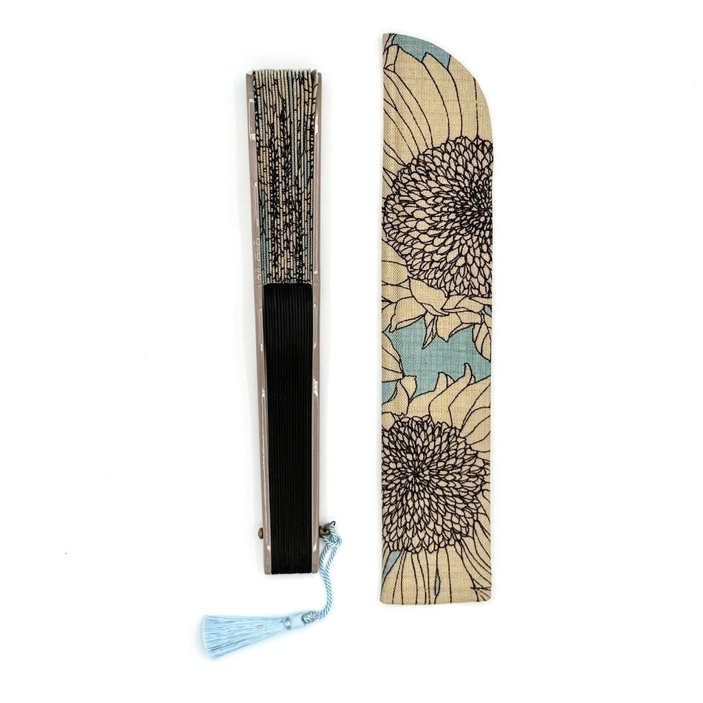 Japanese Hand Fan – Fabric Folding VIVID 13 (Light Blue), Gift