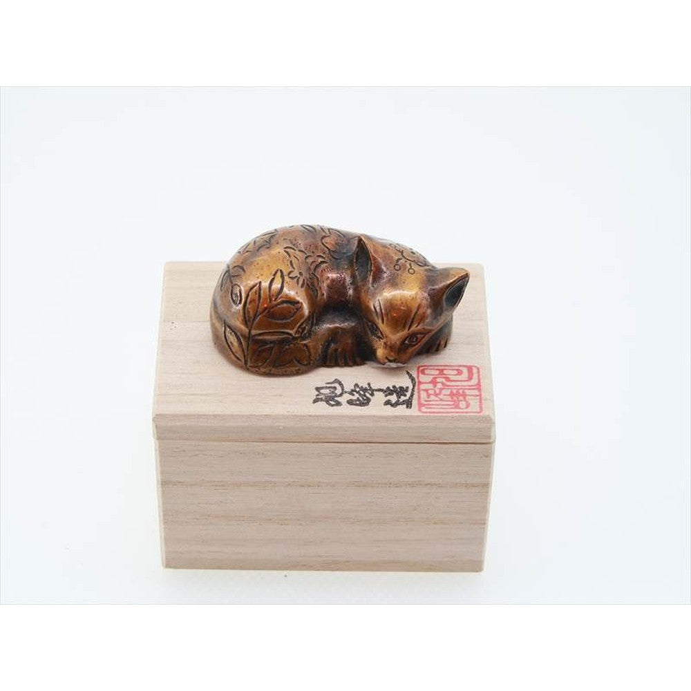 Japanese Cat Figurine – Copper Okimono - Sleeping Paperweight