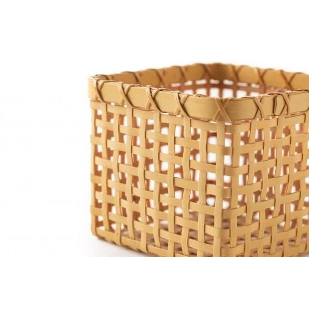 Japanese Bamboo Storage Basket – Woven Cube, Art Object, Handmade, Decorative