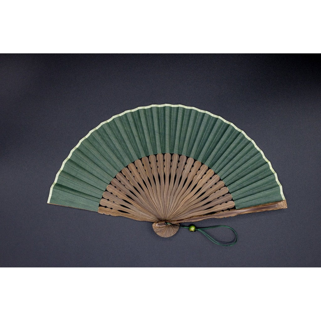 Japanese Bamboo Hand Fan – Linen Pocket Green, Decorative, Gift