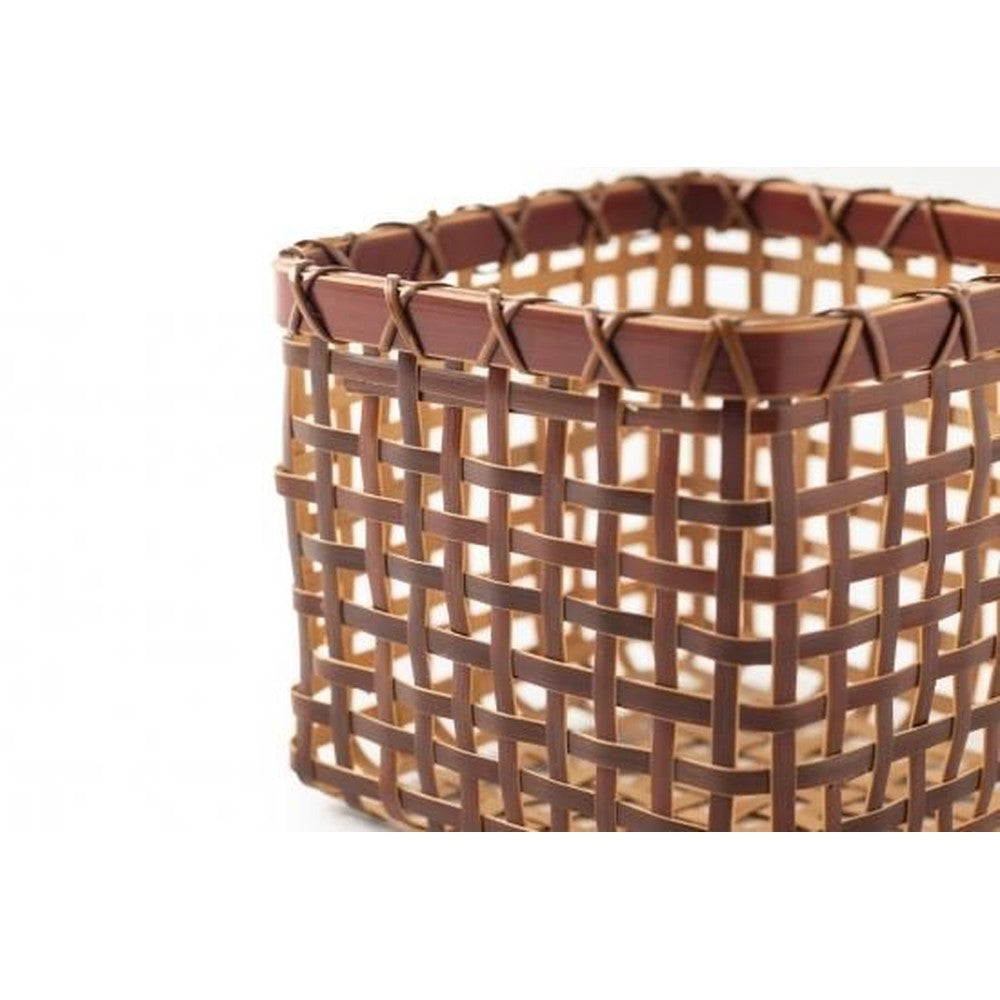 Japanese Bamboo Storage Basket – Woven Cube, Art Object, Handmade, Decorative