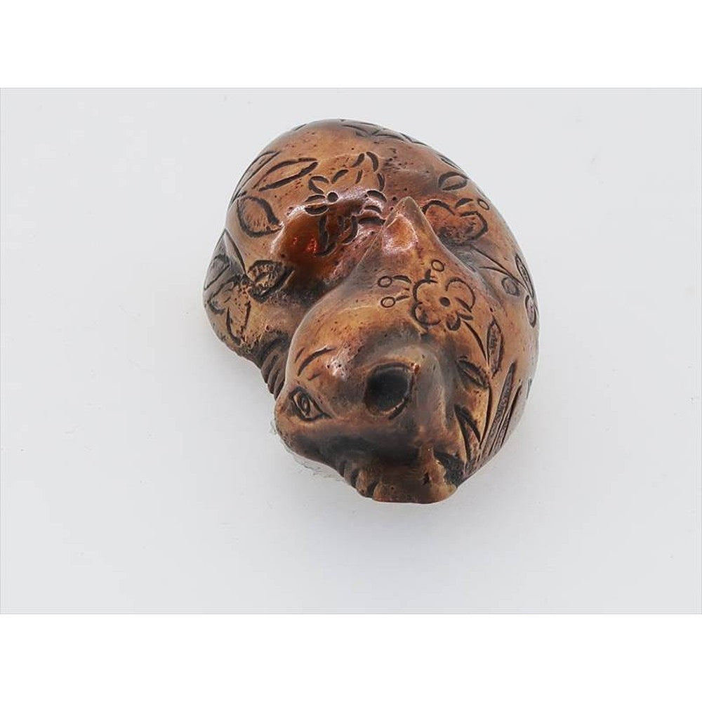 Japanese Cat Figurine – Copper Okimono - Sleeping Paperweight