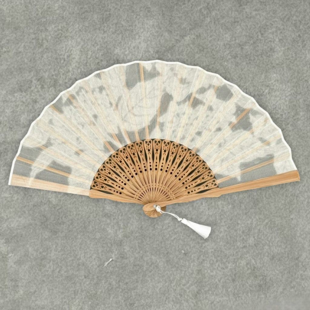 Japanese Bamboo Hand Fan – Sha-Kasane Layered, Hydrangea Washi Paper