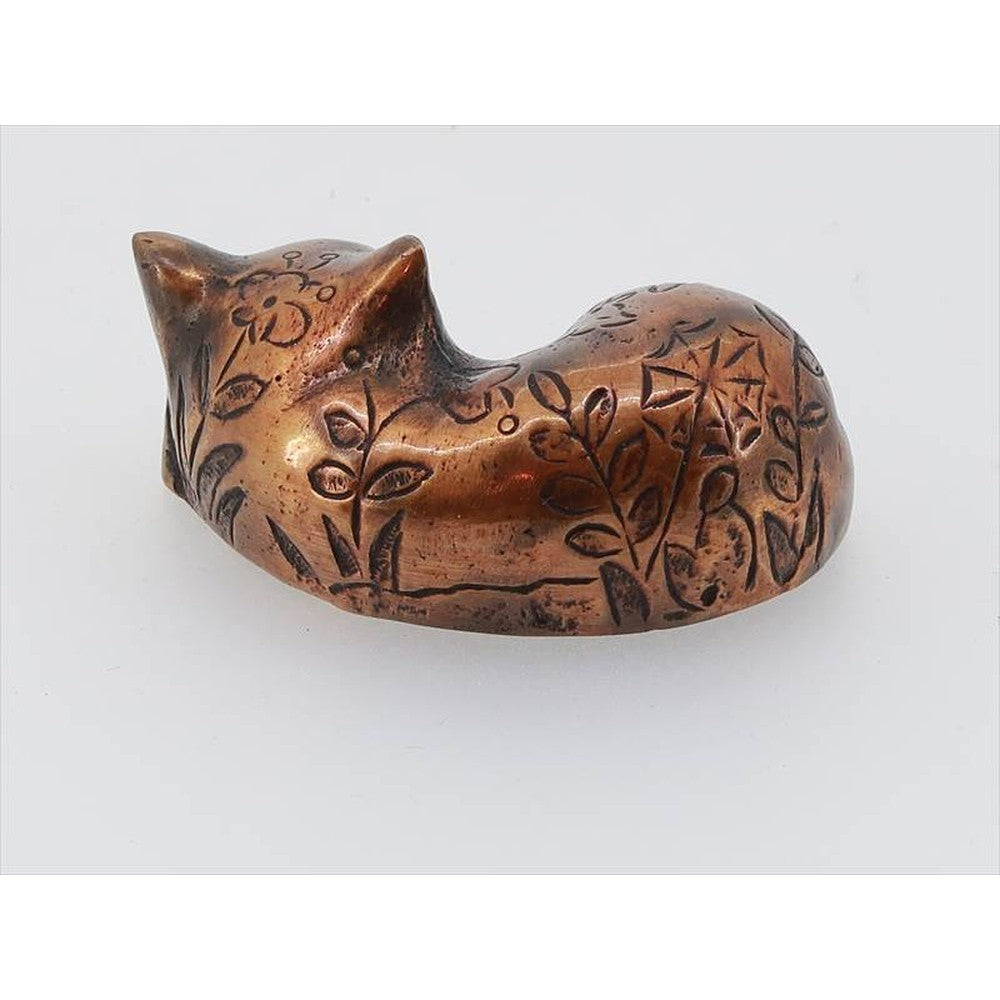Japanese Cat Figurine – Copper Okimono - Sleeping Paperweight