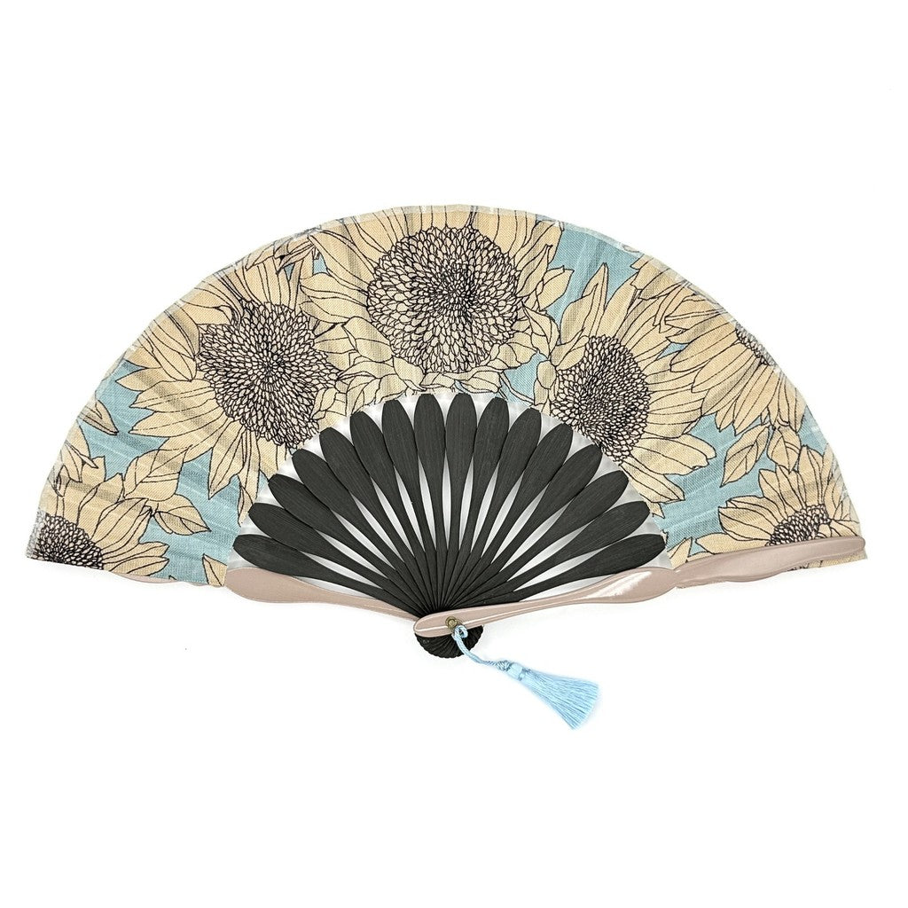 Japanese Hand Fan – Fabric Folding VIVID 13 (Light Blue), Gift