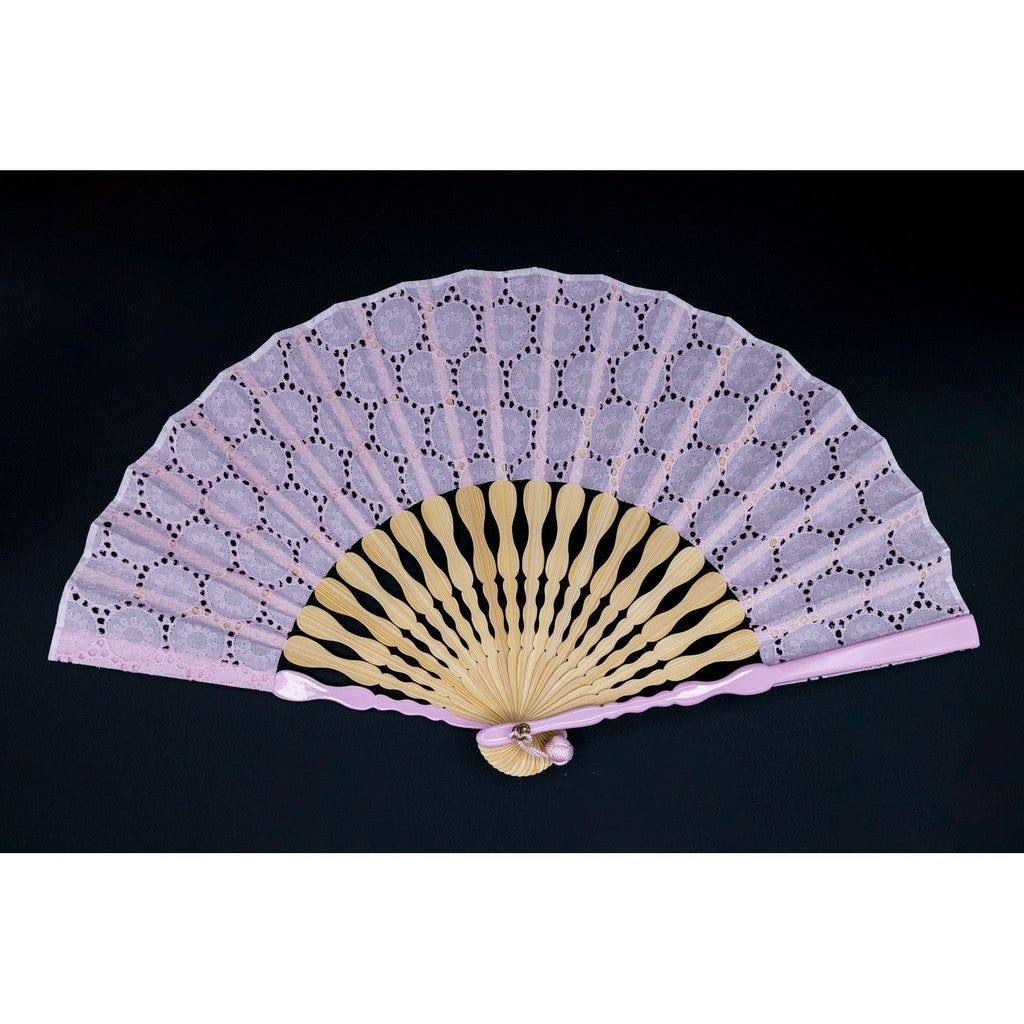 Japanese Bamboo Hand Fan – Fabric Folding Cotton Lace (Rose Pink), Gift