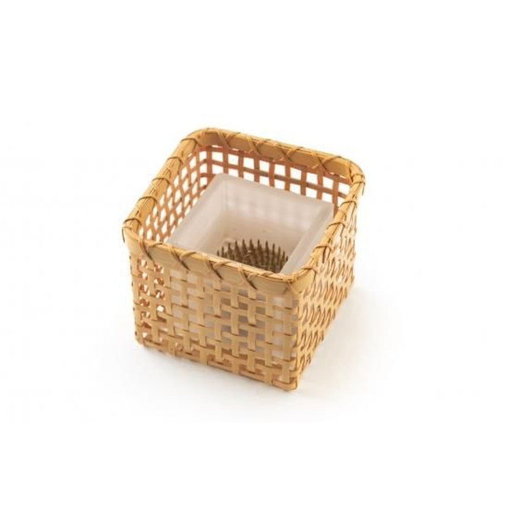 Japanese Bamboo Storage Basket – Woven Cube, Art Object, Handmade, Decorative