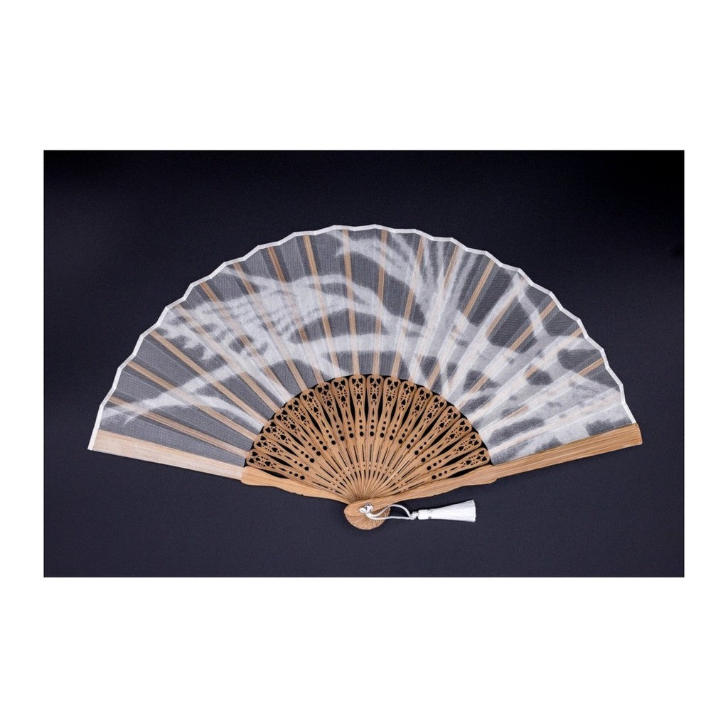 Japanese Bamboo Hand Fan – Sha-Kasane Layered, Silver Grass Washi Paper