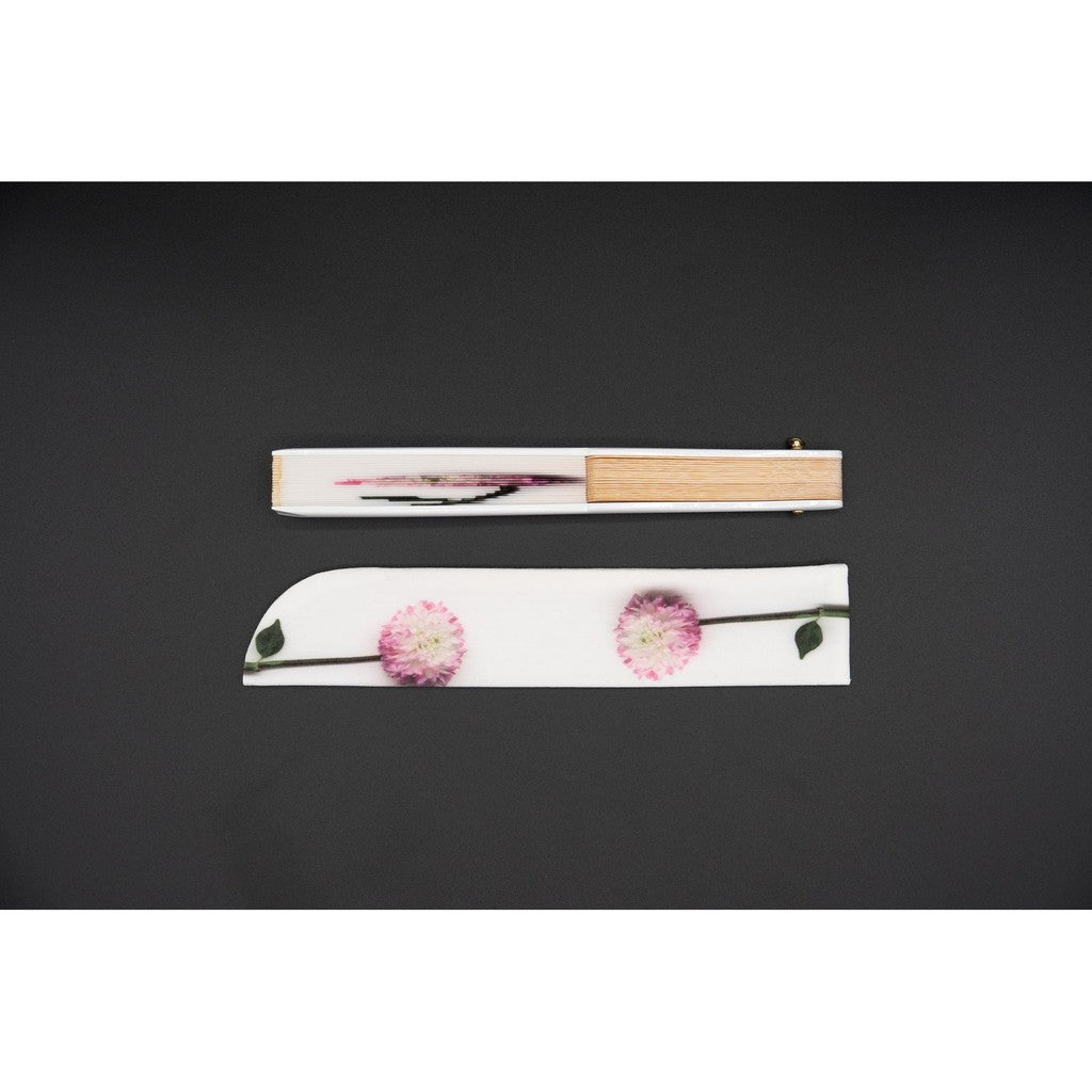 Japanese Bamboo Hand Fan – Fabric Folding Real Flower Dahlia (Limited Bonus Item), Gift