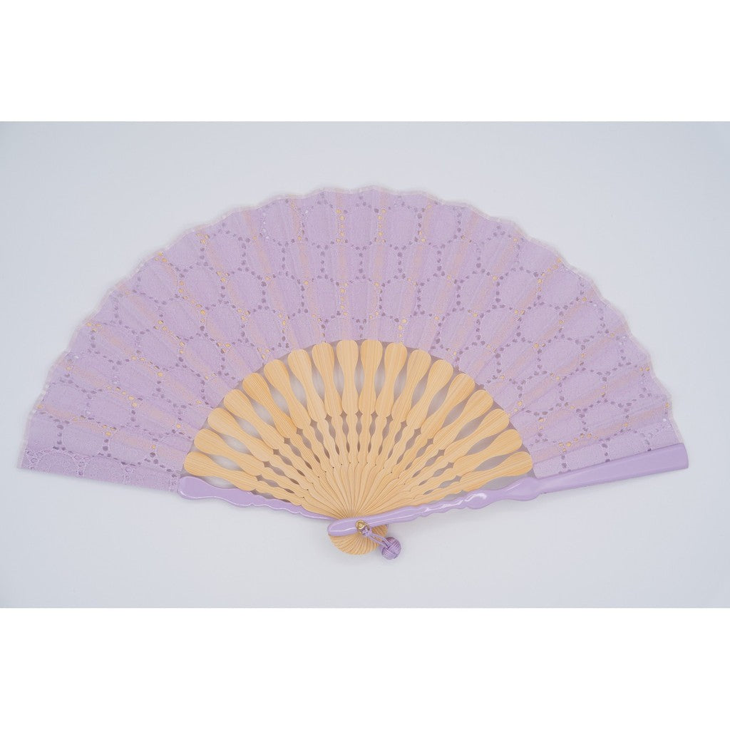 Japanese Bamboo Hand Fan – Fabric Folding Cotton Lace (Purple), Gift