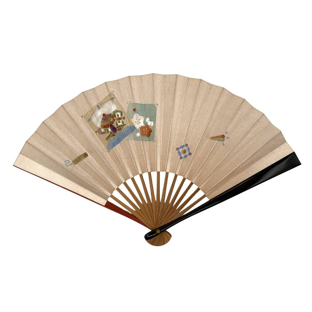 Japanese Bamboo Hand Fan – Folding with Fukusa Pattern 6 Sun Deep Tame, Lacquer, Gift