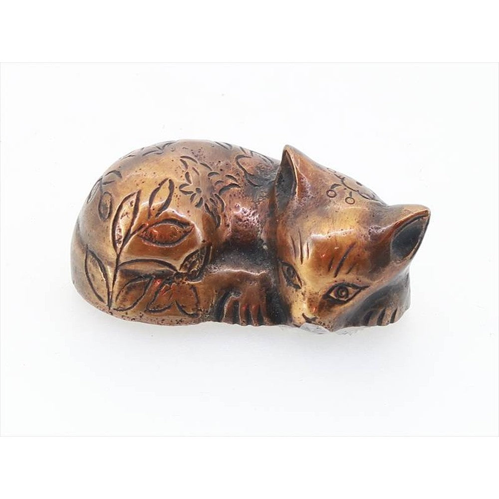 Japanese Cat Figurine – Copper Okimono - Sleeping Paperweight