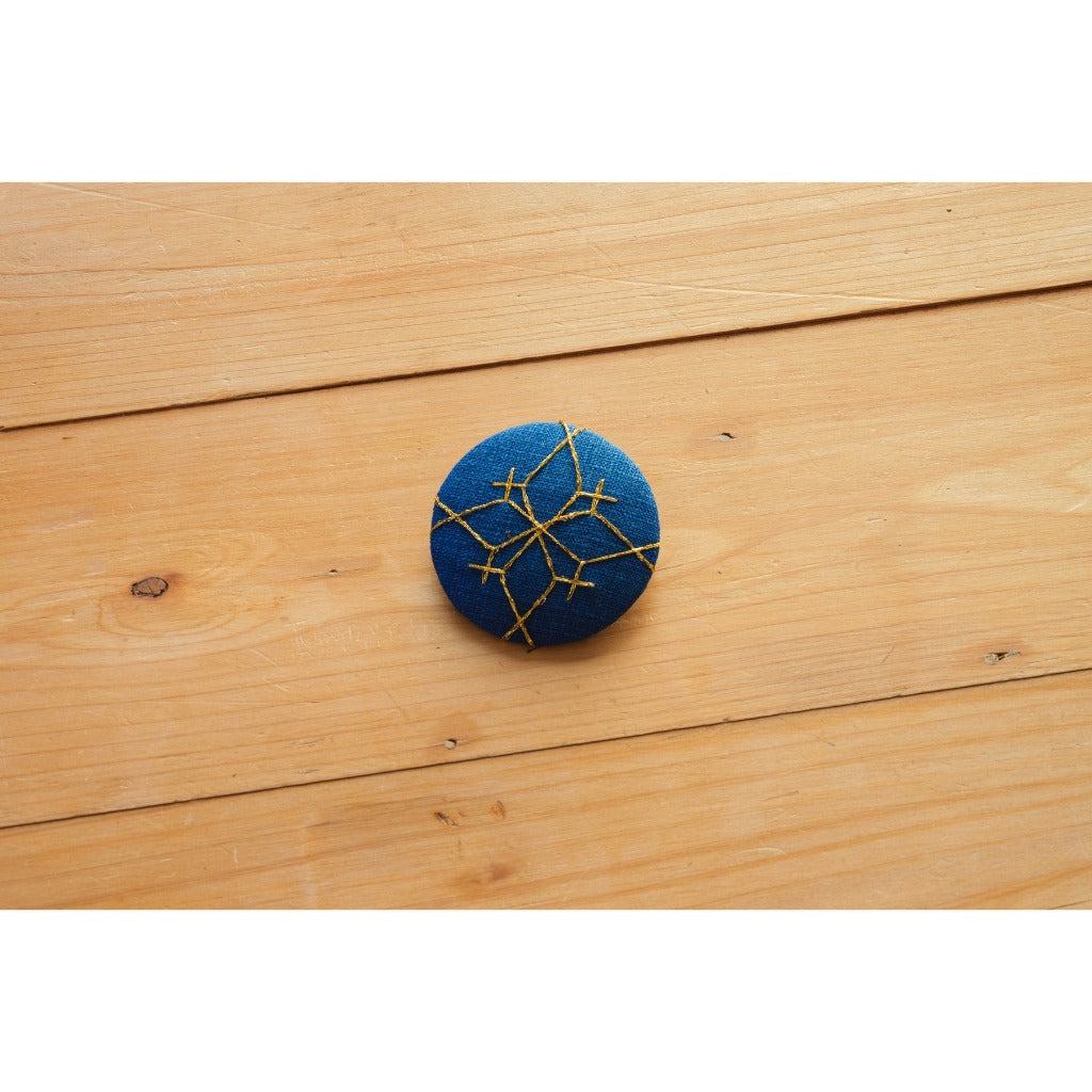 Japanese Fabric Brooch – Indigo Sashiko Embroidery Hijab Pin, Gift