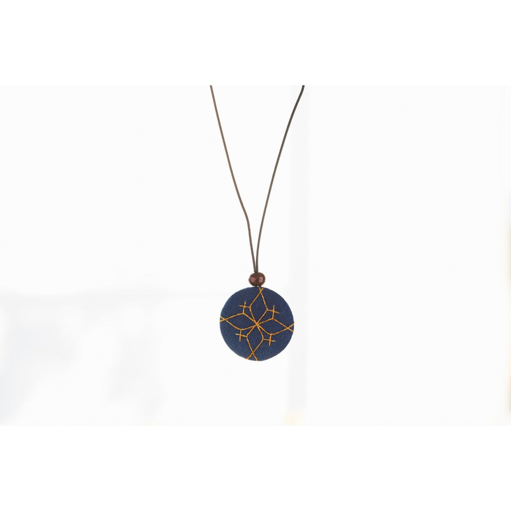 Japanese Fabric Necklace – Indigo Hand-Dyed Pendant for Her, Gift