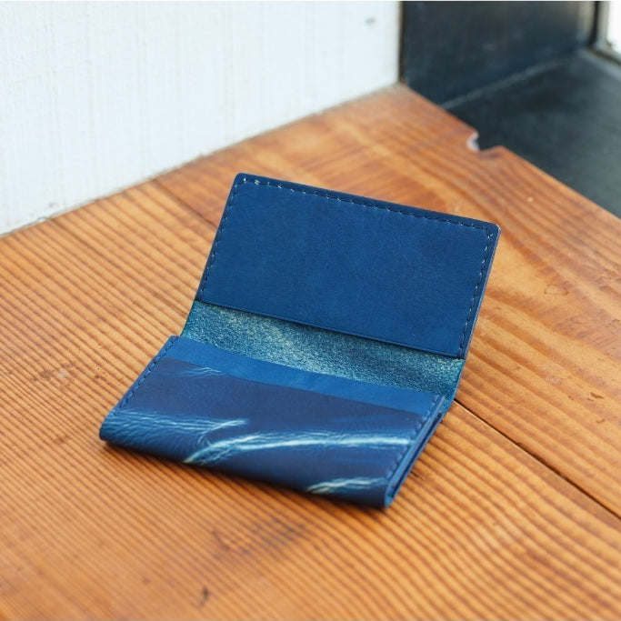 Japanese Leather Card Holder – Indigo Hand-Dyed Business Card Case