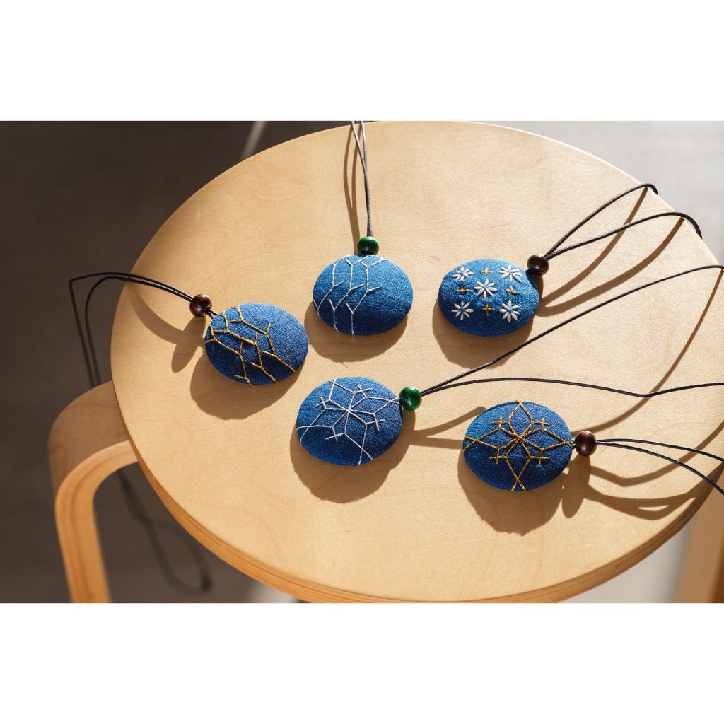 Japanese Fabric Necklace – Indigo Hand-Dyed Pendant for Her, Gift