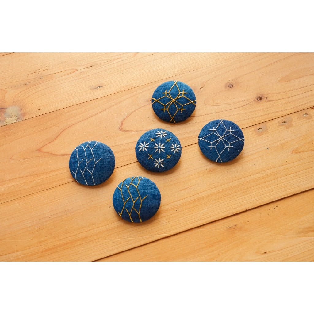 Japanese Fabric Brooch – Indigo Sashiko Embroidery Hijab Pin, Gift