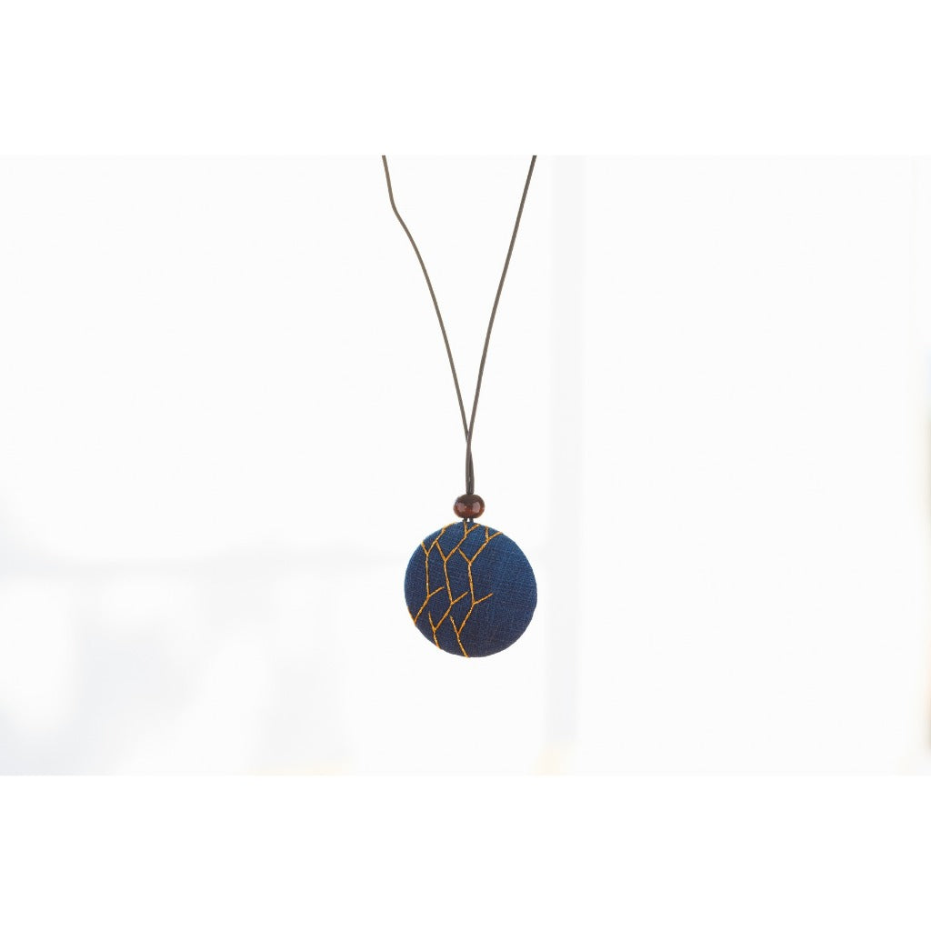 Japanese Fabric Necklace – Indigo Hand-Dyed Pendant for Her, Gift