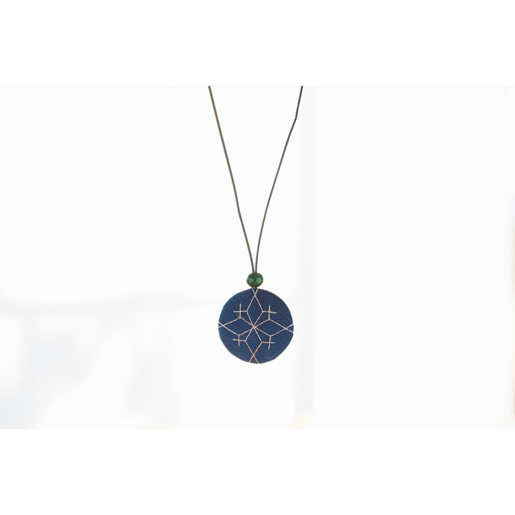 Japanese Fabric Necklace – Indigo Hand-Dyed Pendant for Her, Gift