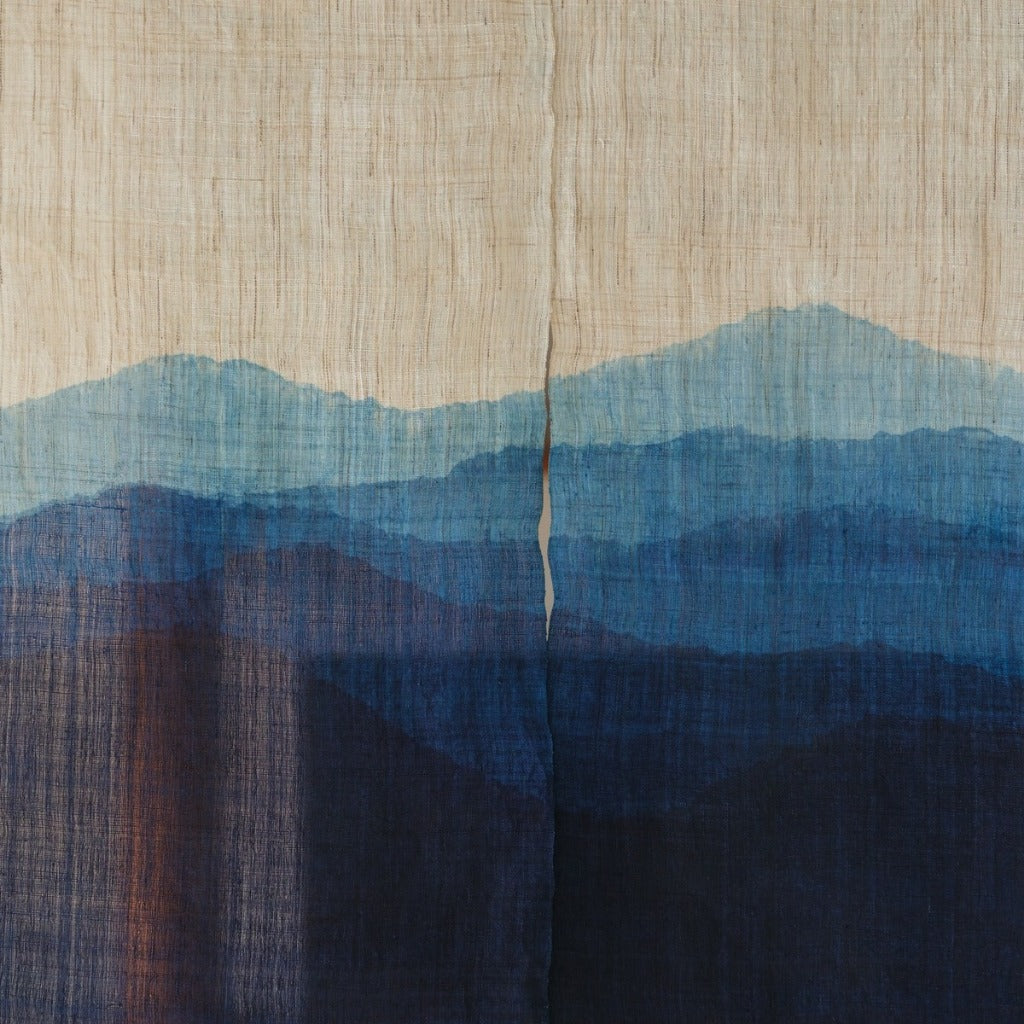 Japanese Linen Noren Curtain – Mountain Range Indigo Shibori Door Curtain