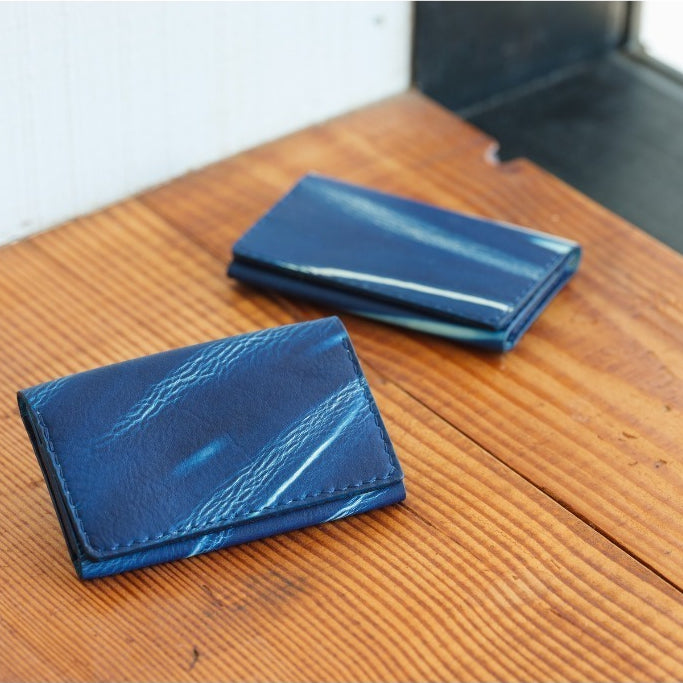 Japanese Leather Card Holder – Indigo Hand-Dyed Business Card Case