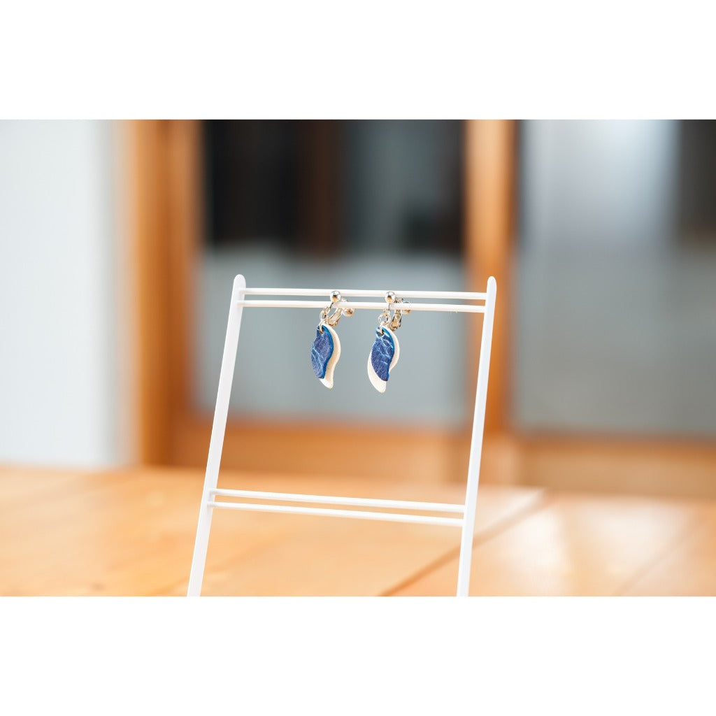 Japanese Leather Earrings – Indigo Hand-Dyed, Pierced or Clip On, Hypoallergenic