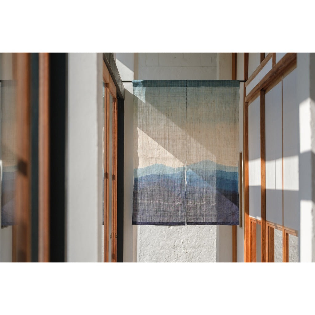 Japanese Linen Noren Curtain – Mountain Range Indigo Shibori Door Curtain