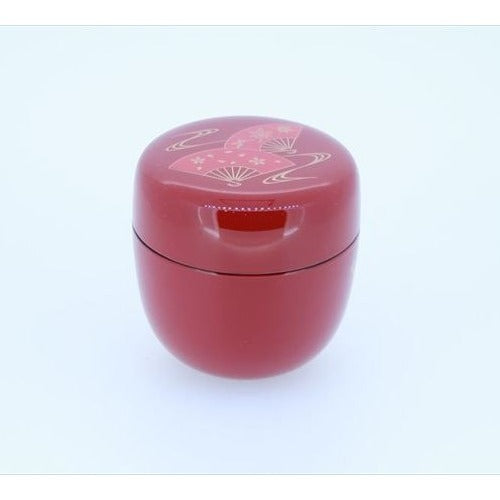 Japanese Tea Caddy – Natsume - Black Lacquer, Pink Fan Makie