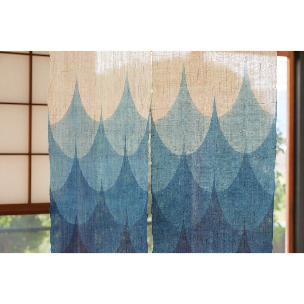 Japanese Linen Noren Curtain – Hateruma Waves Indigo Door Curtain