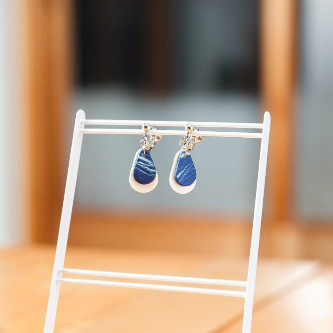 Japanese Leather Earrings – Indigo Hand-Dyed, Pierced or Clip On, Hypoallergenic