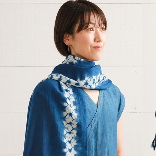 Japanese Cotton Scarf for Women – Plum Blossom Shibori Hand-Dyed Shawl