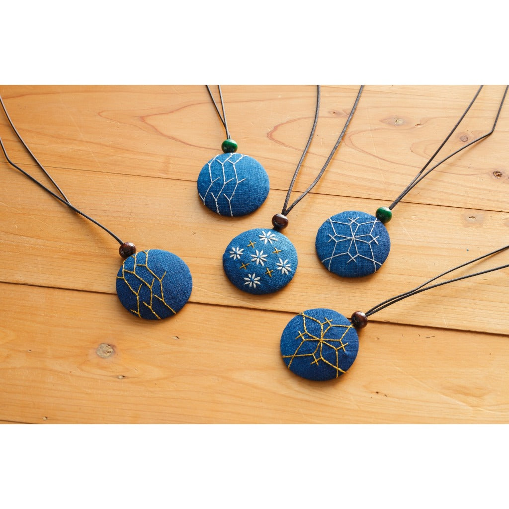Japanese Fabric Necklace – Indigo Hand-Dyed Pendant for Her, Gift