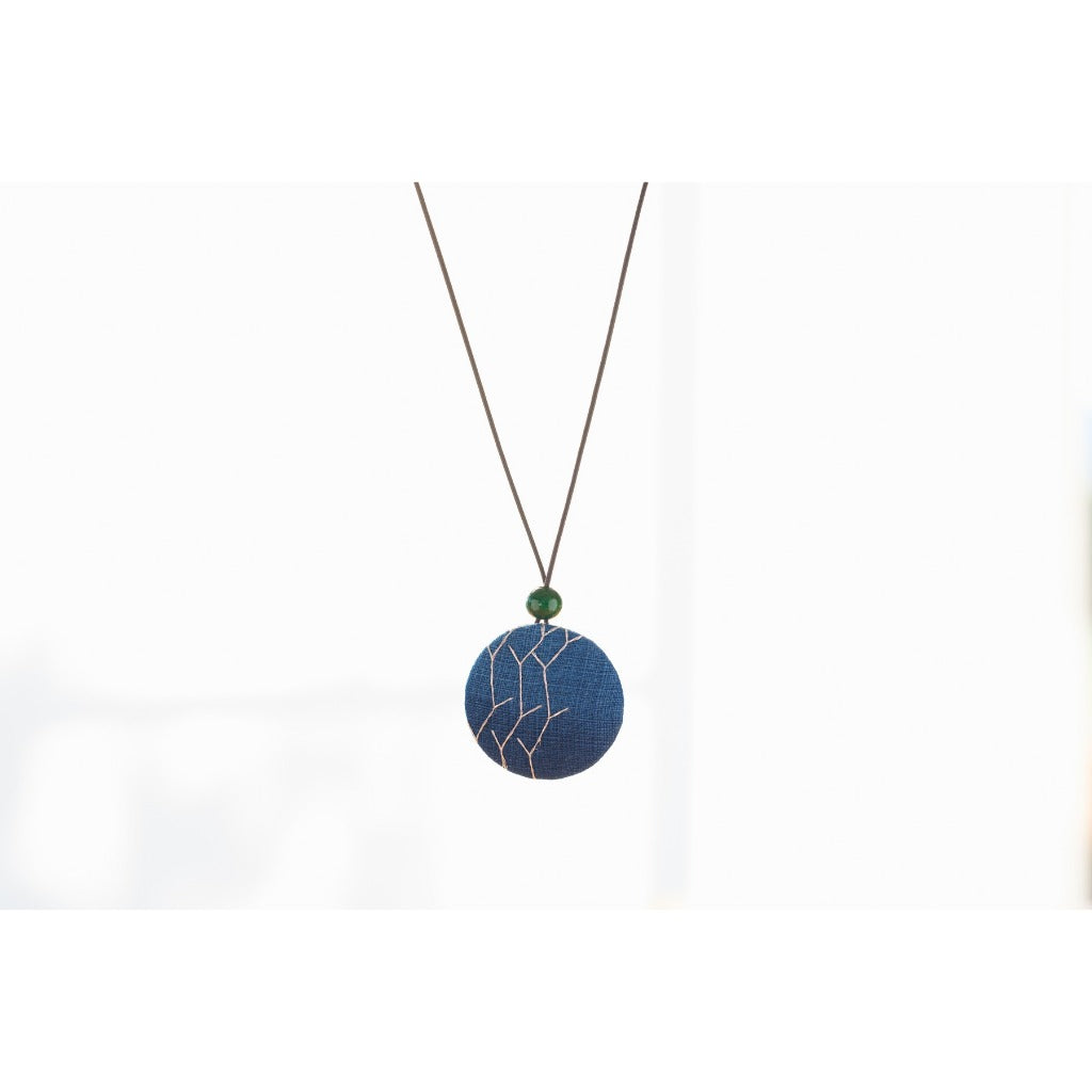 Japanese Fabric Necklace – Indigo Hand-Dyed Pendant for Her, Gift