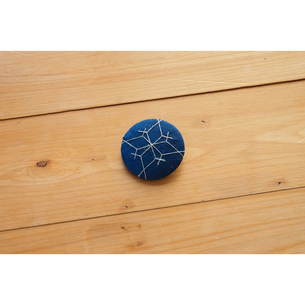 Japanese Fabric Brooch – Indigo Sashiko Embroidery Hijab Pin, Gift