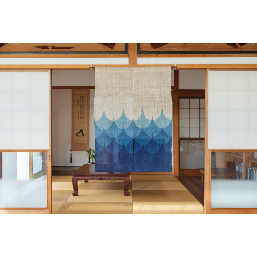 Japanese Linen Noren Curtain – Hateruma Waves Indigo Door Curtain