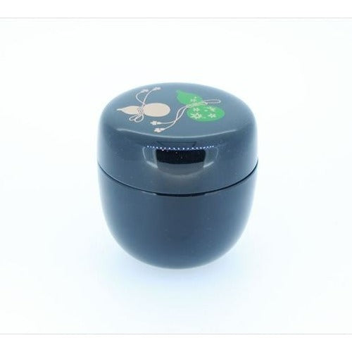 Japanese Tea Caddy – Natsume - Black Lacquer, Pink Fan Makie