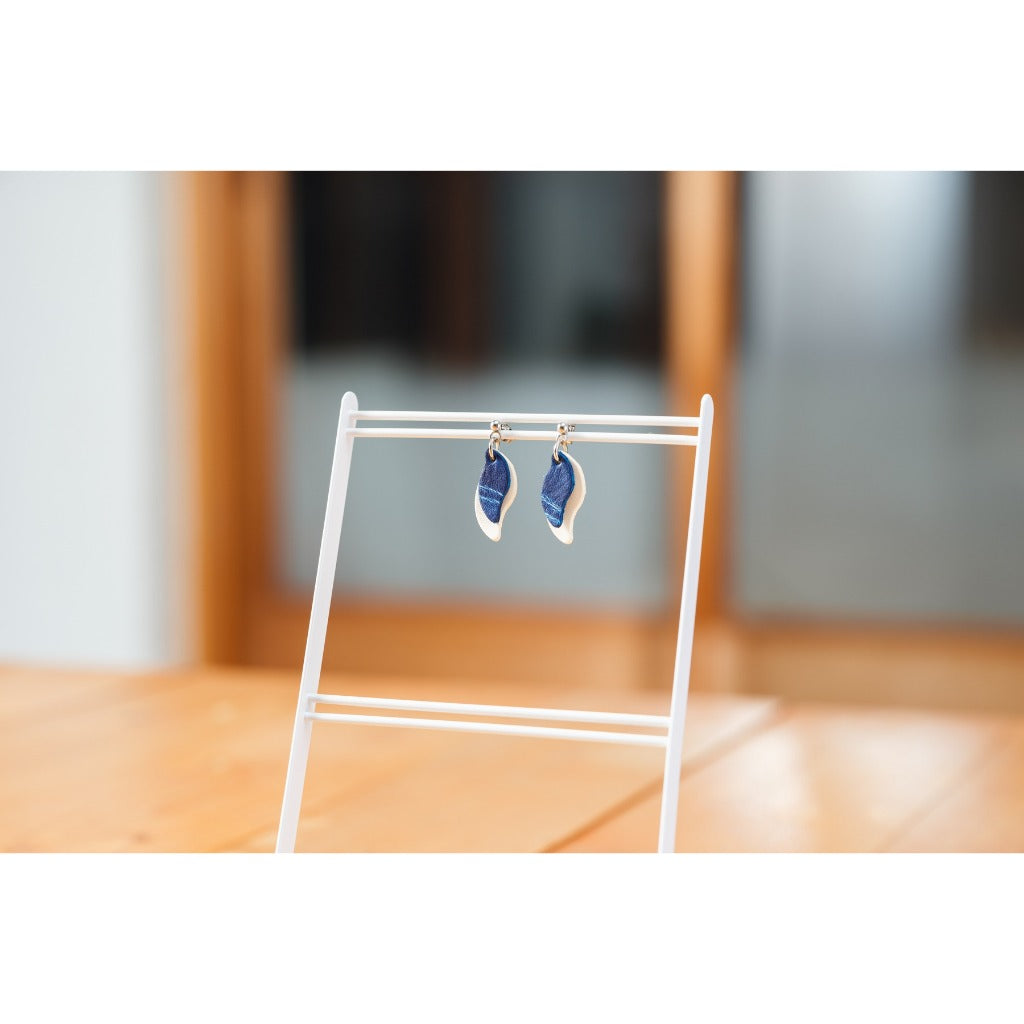 Japanese Leather Earrings – Indigo Hand-Dyed, Pierced or Clip On, Hypoallergenic