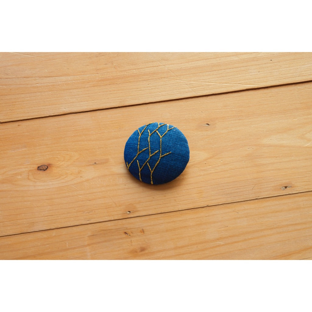 Japanese Fabric Brooch – Indigo Sashiko Embroidery Hijab Pin, Gift