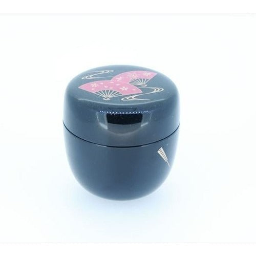 Japanese Tea Caddy – Natsume - Black Lacquer, Pink Fan Makie
