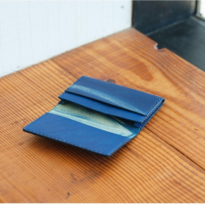 Japanese Leather Card Holder – Indigo Hand-Dyed Business Card Case