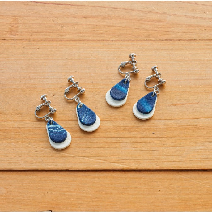 Japanese Leather Earrings – Indigo Hand-Dyed, Pierced or Clip On, Hypoallergenic