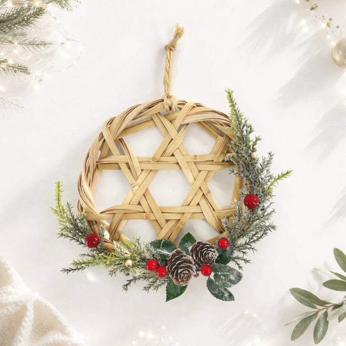 Japanese Christmas Wreath – Hand-Woven Bamboo Holiday Door Decor