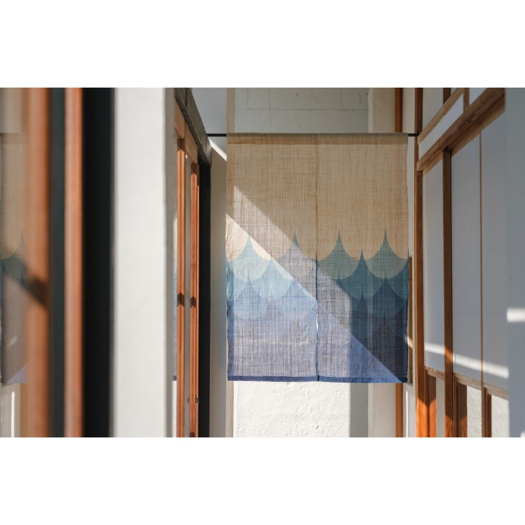 Japanese Linen Noren Curtain – Hateruma Waves Indigo Door Curtain