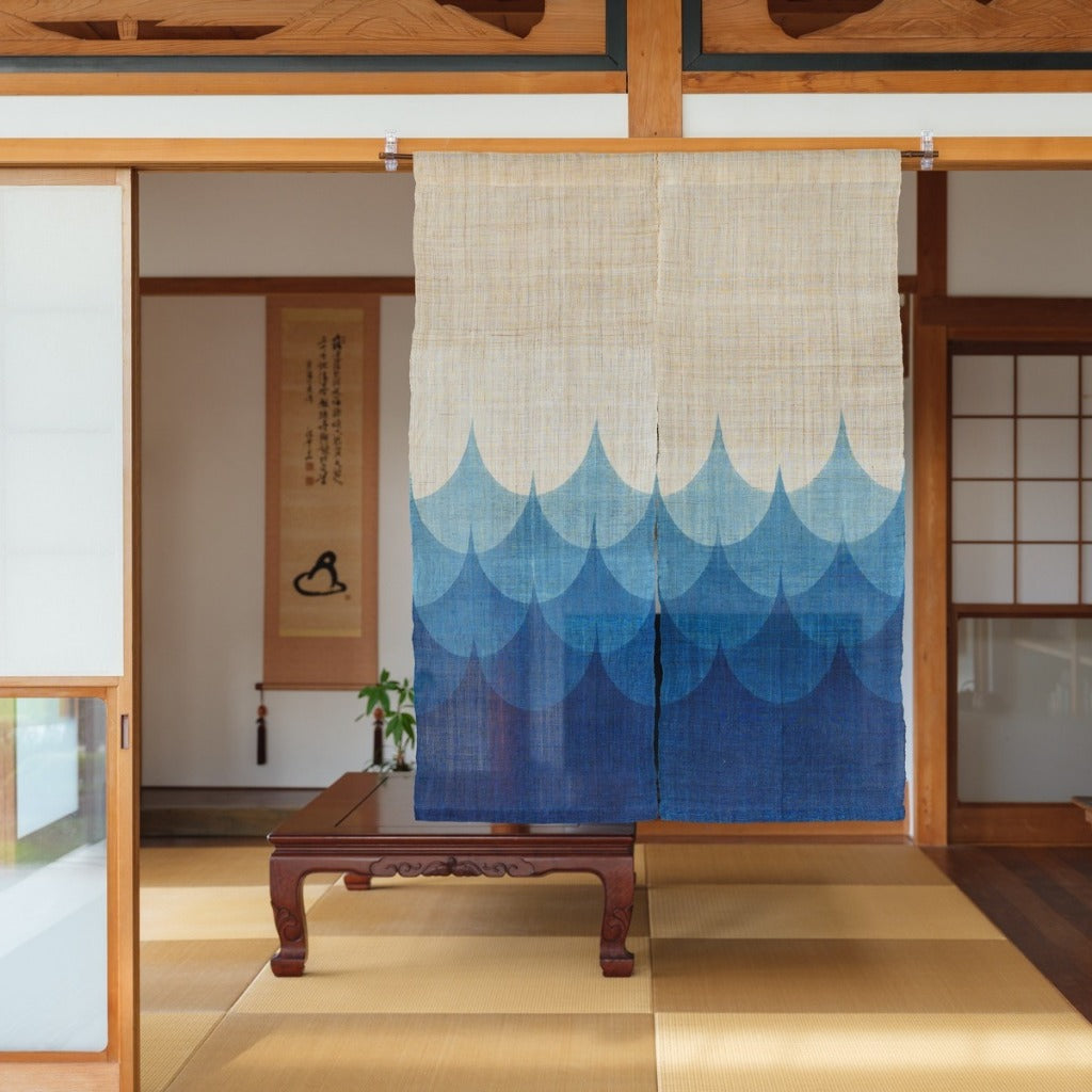 Japanese Linen Noren Curtain – Hateruma Waves Indigo Door Curtain