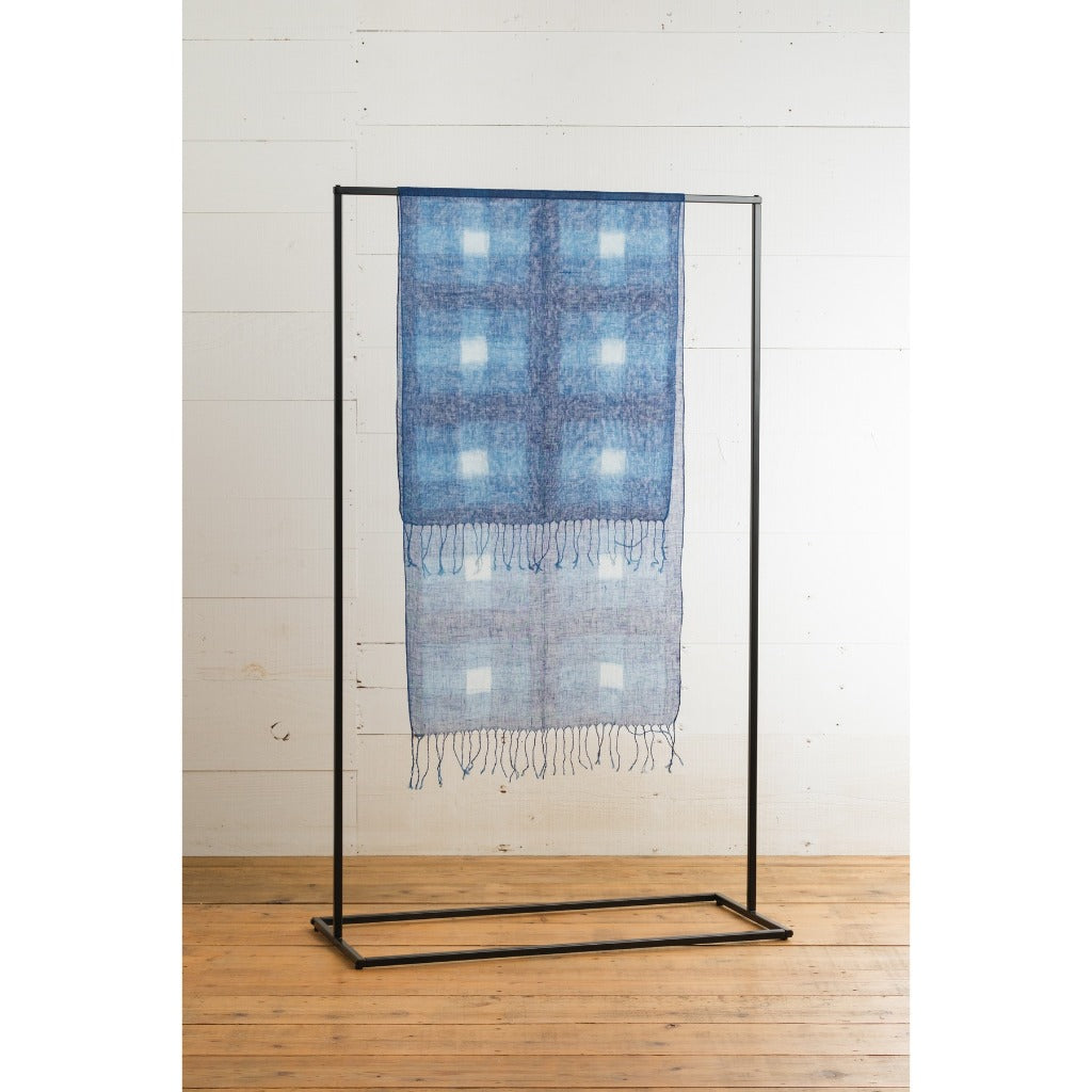 Japanese Linen Scarf for Women – Indigo Check Hand-Dyed Shawl
